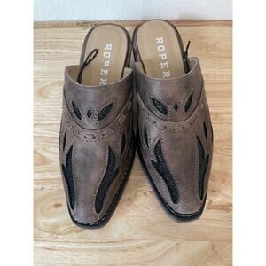 Roper Mule Clog Shoes Women Size 6 Brown Leather Sparkle Western